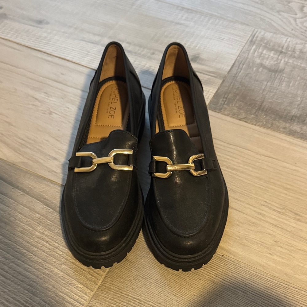 Rachel Zoe Black Loafers with Gold Bit Hardware